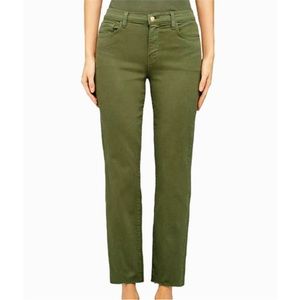 L'AGENCE Basil Green Sada Cropped Slim High Rise Frayed Hem Jeans Size: 31